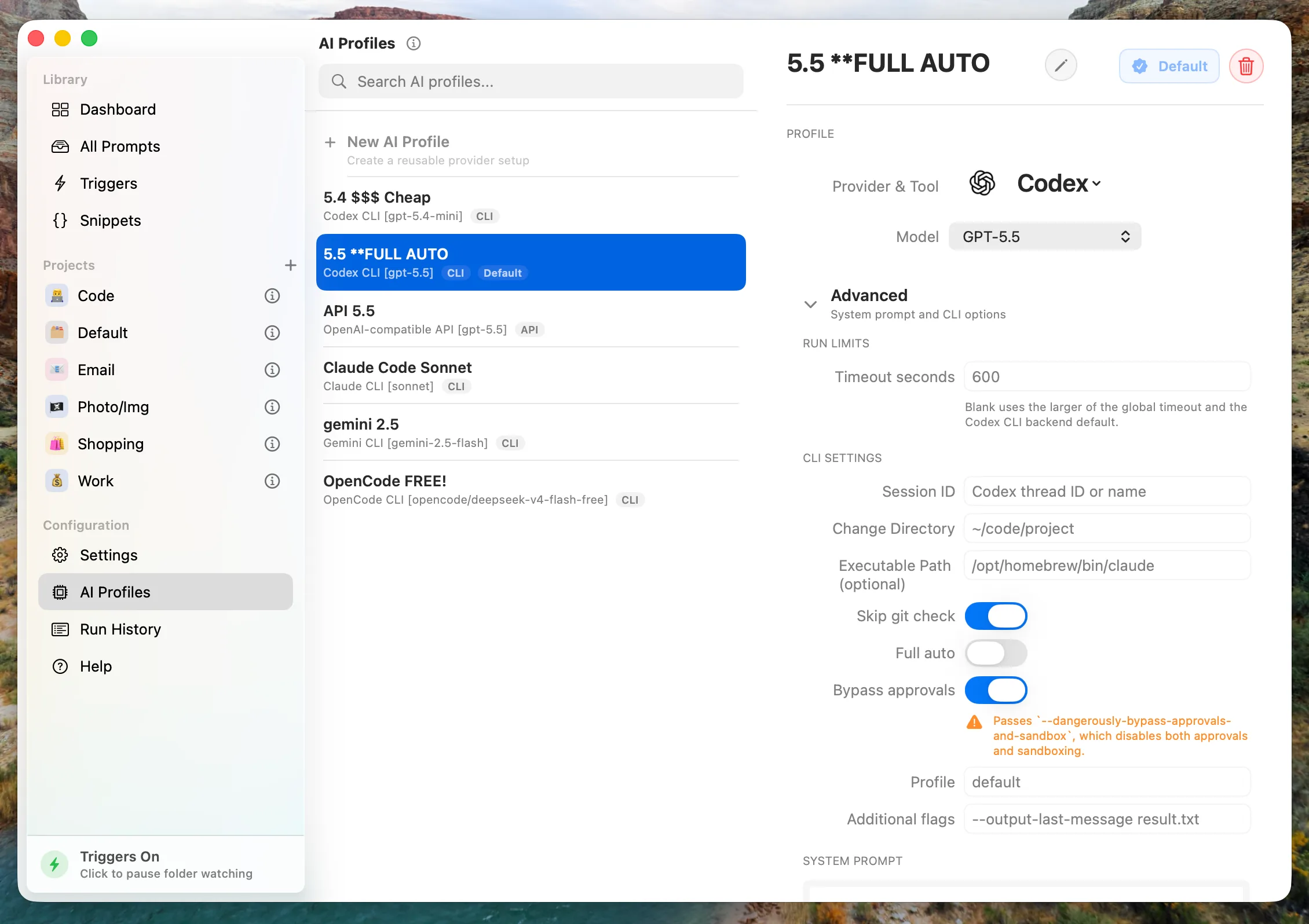 AI profiles screen in the Zyla app